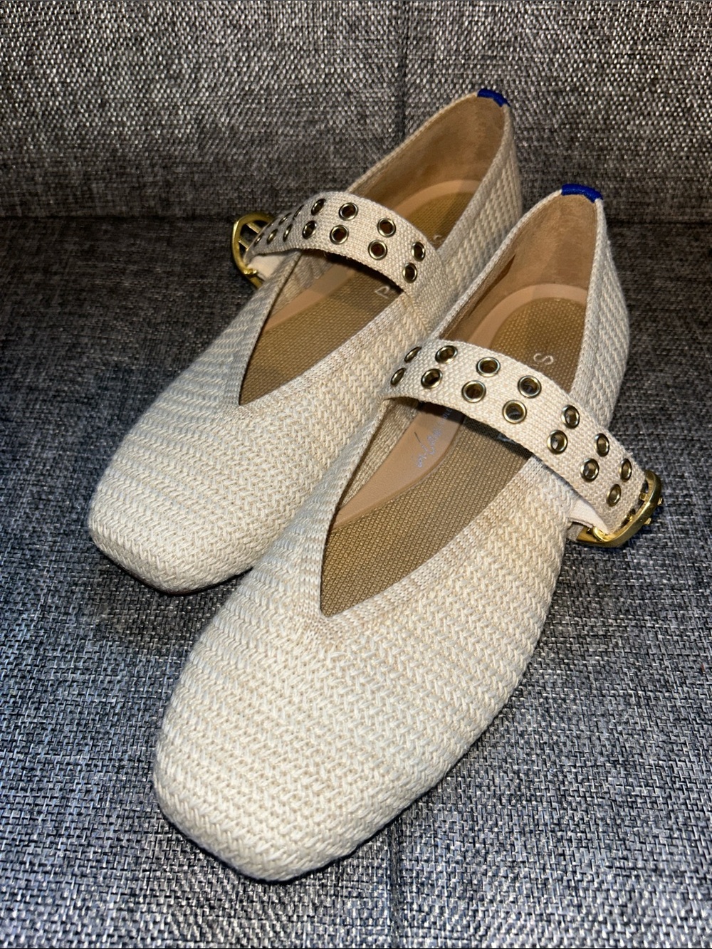 NEW - Rothy's MAX BUCKLE Cream Woven Mary Jane Flats with Grommet Strap - Picture 2 of 8